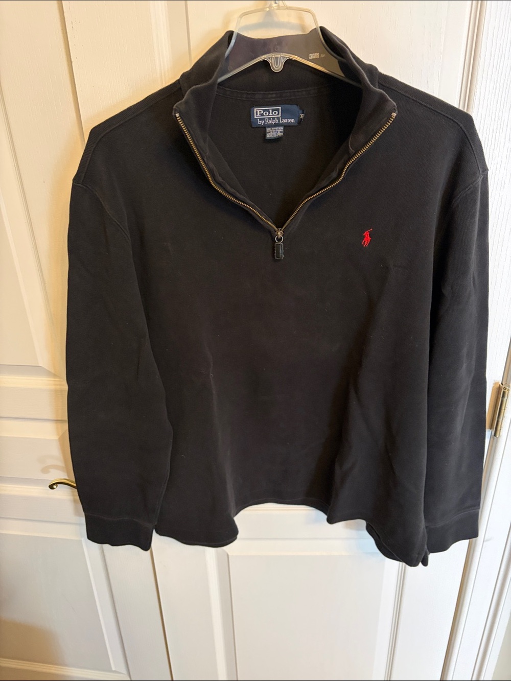 Polo by Ralph Lauren Black Quarter-Zip Sweater with Red Logo